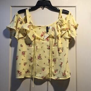 H&M divided tie up cold‎ shoulder yellow floral blouse NWT size 4